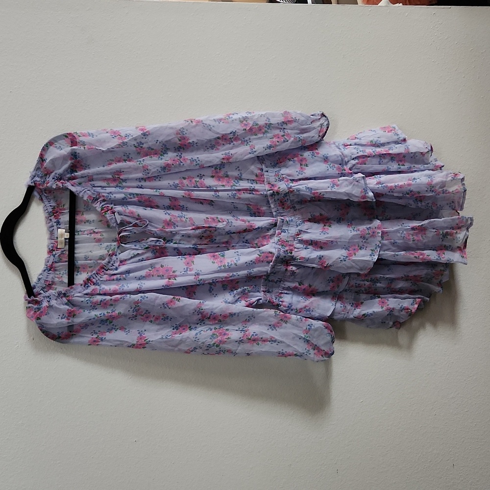 LoveShackFancy Popover Ruffle Silk Wisteria Lilac Mini Dress XL